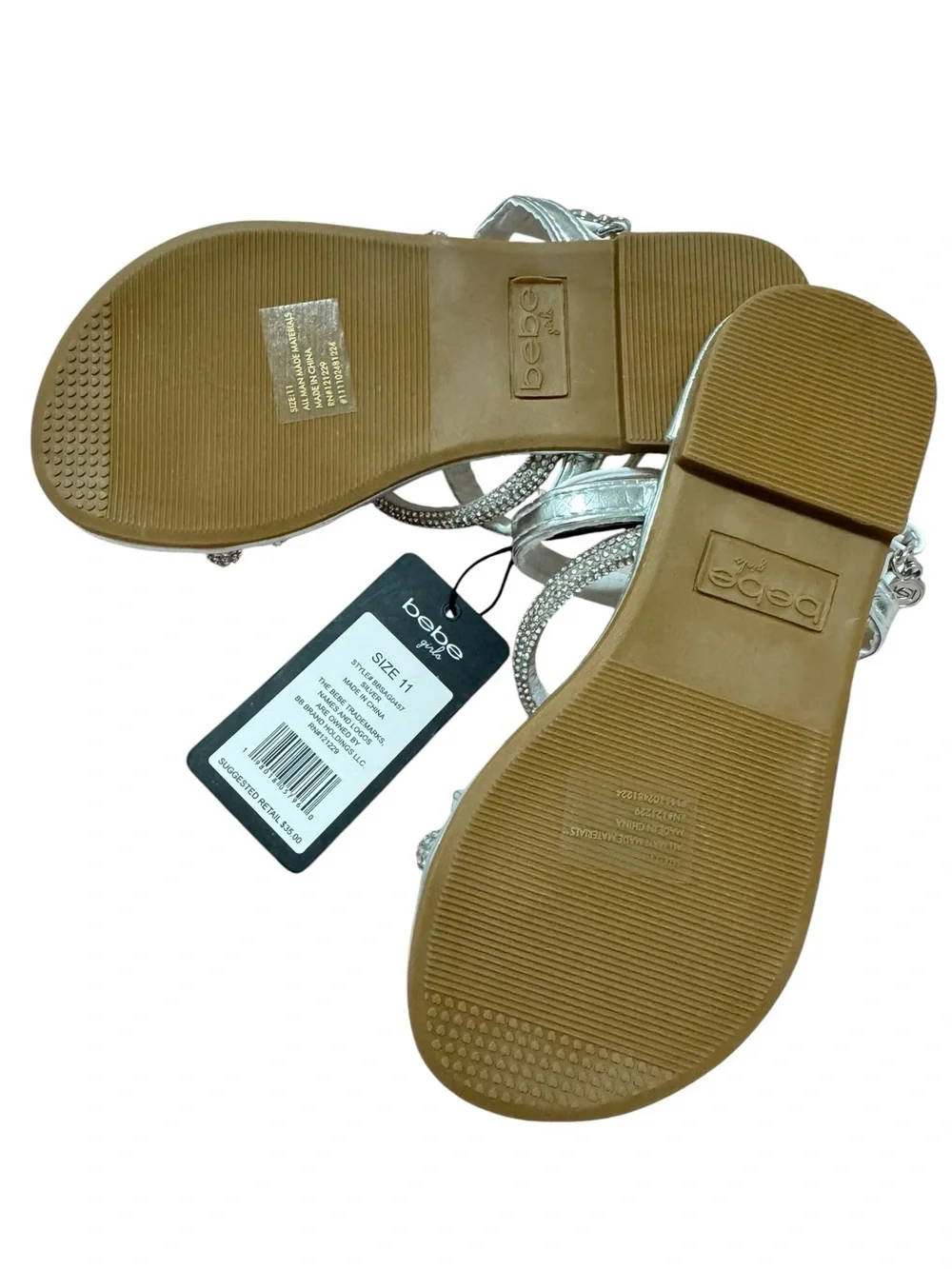 Bebe Girls Silver Rhinestone Strappy Sandals Size 11 Toddler New With Tags